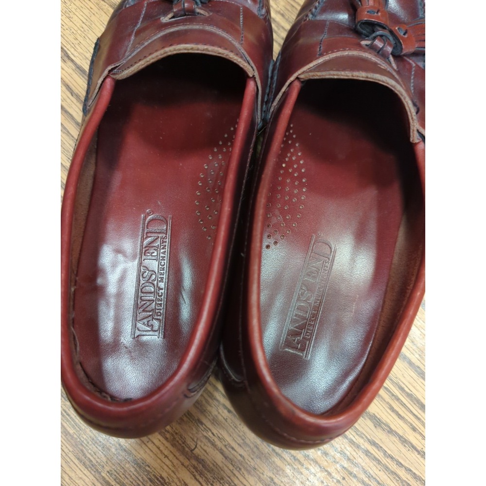 Men's Land's End Burgundy/Brown Leather Lined Tassel Loafers Size 9.5 M - Picture 8 of 10